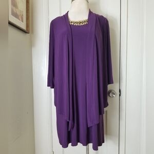 TIANA B purple beaded neck 3/4 sleeve attached Cape elegant party dress